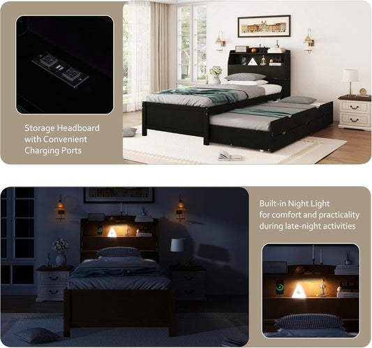 Twin Size Platform Bed With Concealed Headboard Storage