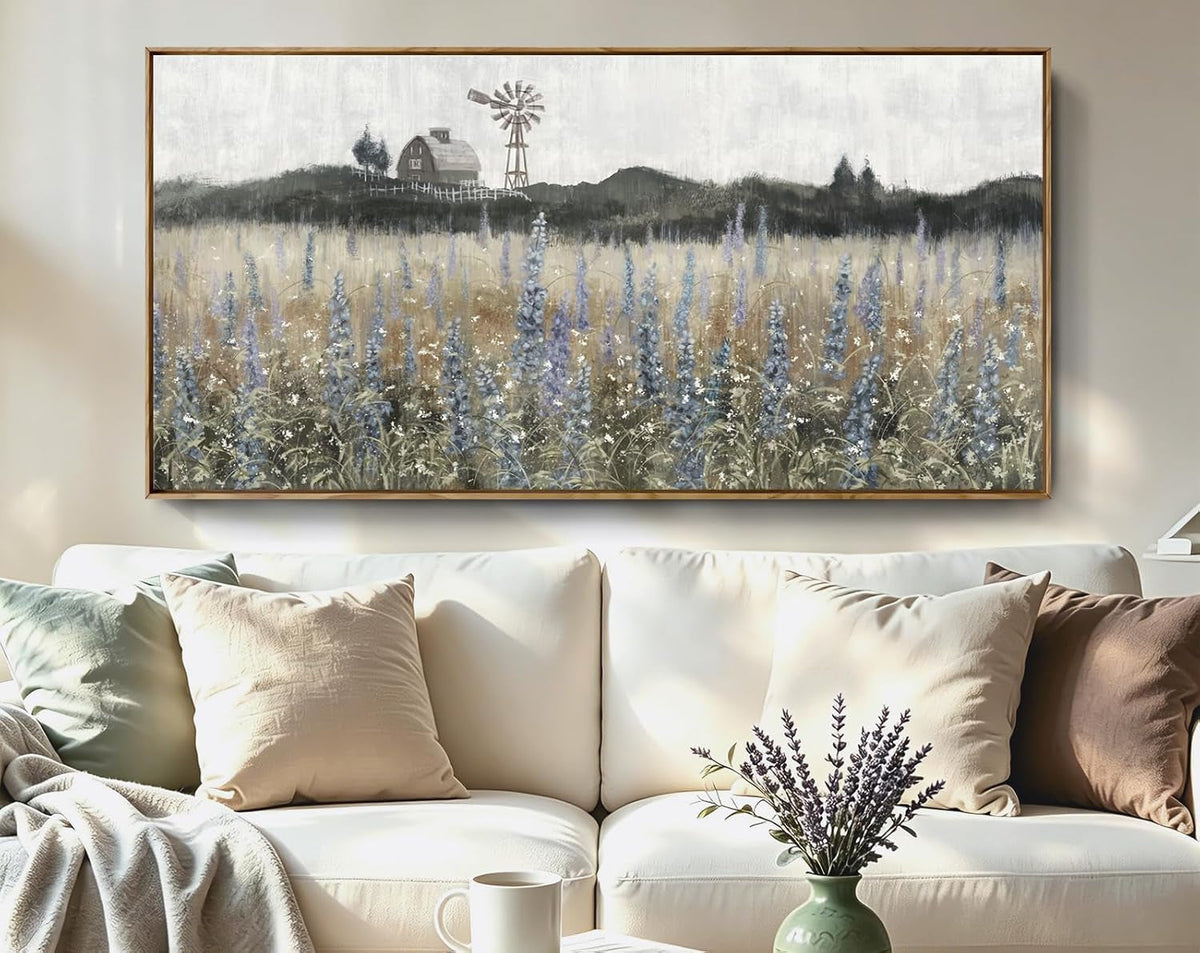 Cerulean Purple Meadow Canvas Wall Art 48x24Inches