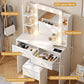 White Vanity Desk With Comprehensive Storage Mirror