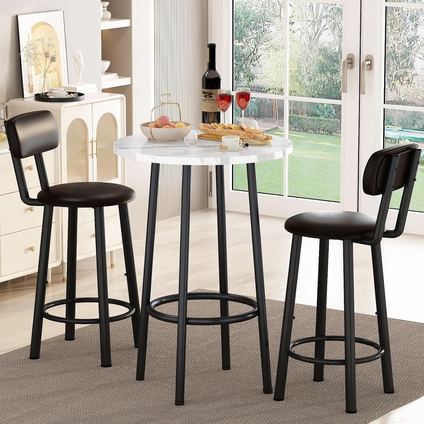 24 Inch Round Ultra Smooth Marble Top Dining Set White
