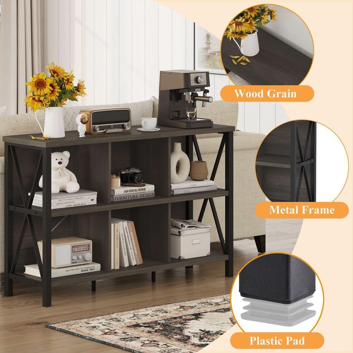 6 Cube Storage Organizer Bookcase Walnut Brown Living Room-4