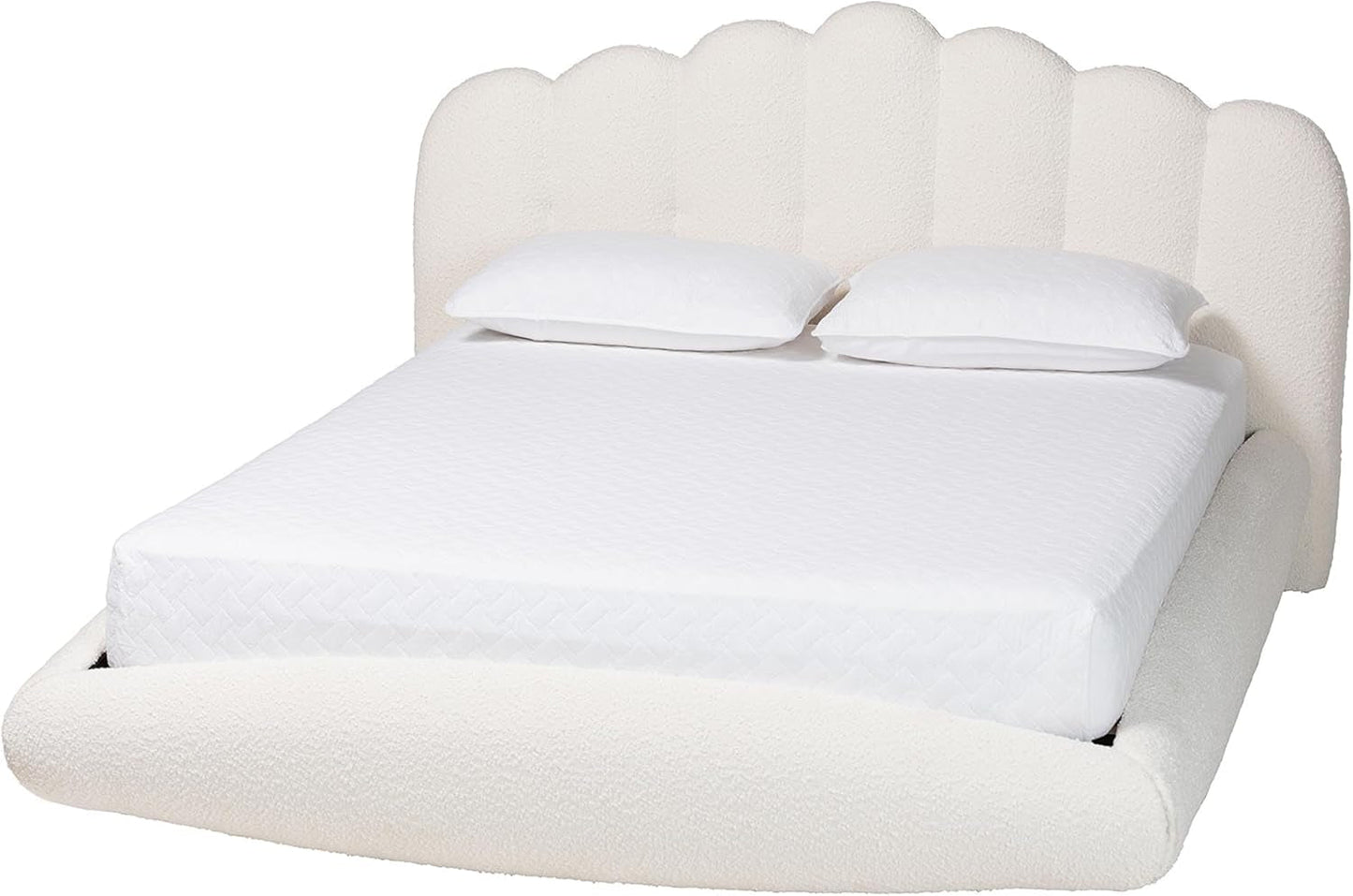 Floating King Bed Cream Boucle Engineered Wood Classic