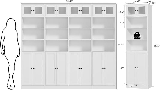 White Glass Doors Bookcase Featuring Practical Storage Design