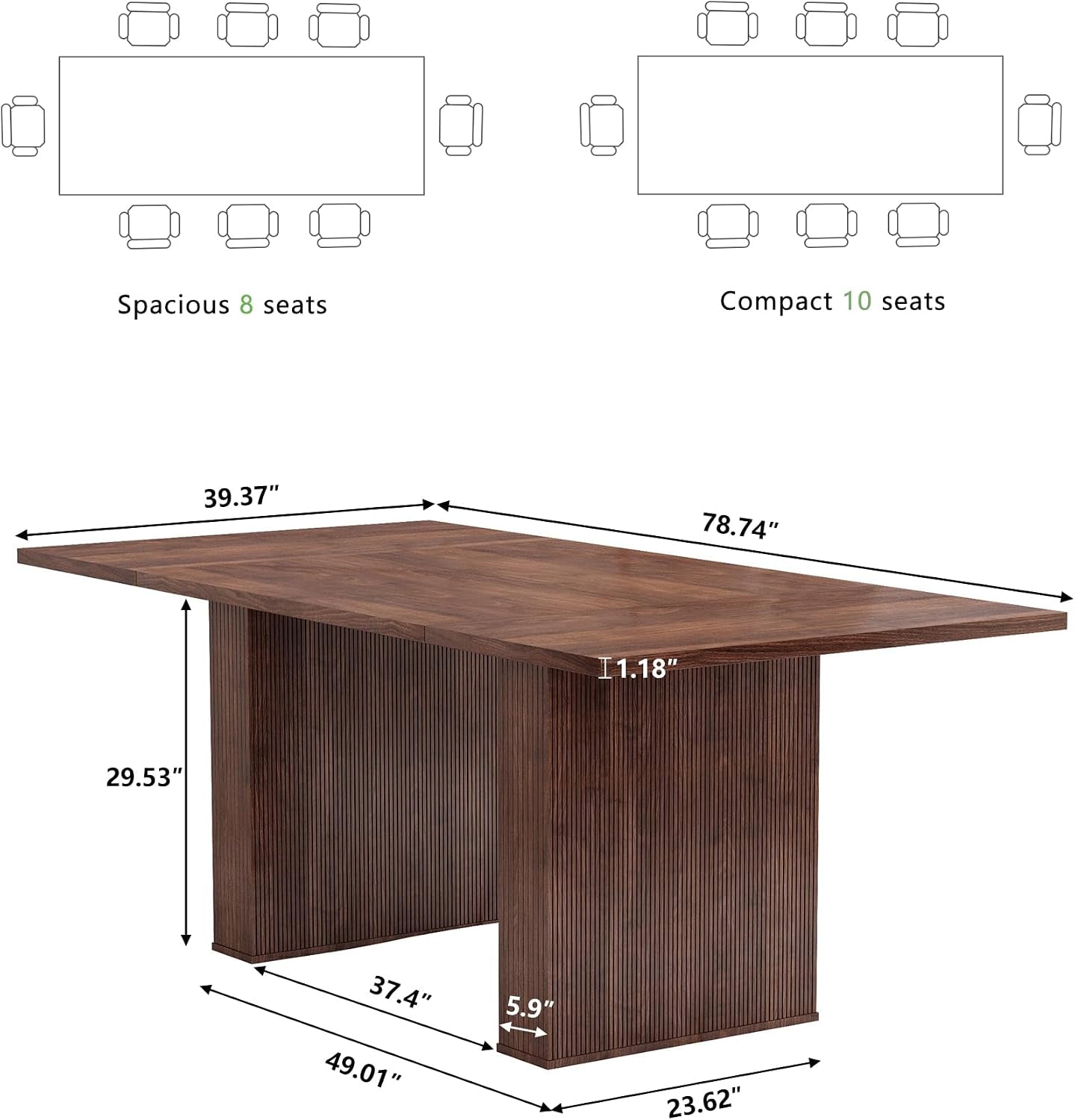 78 Inches Rectangular Walnut Farmhouse Dining Table