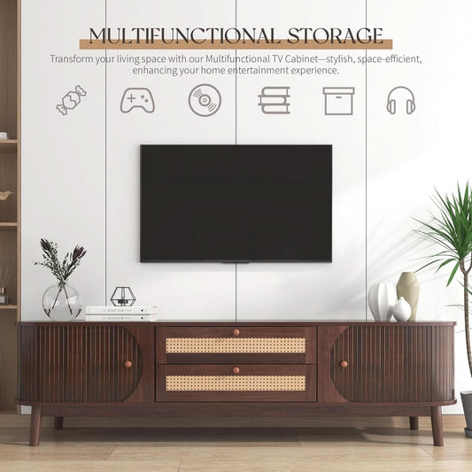 75 Inch Fluted TV Mid Century Entertainment Center Tambour