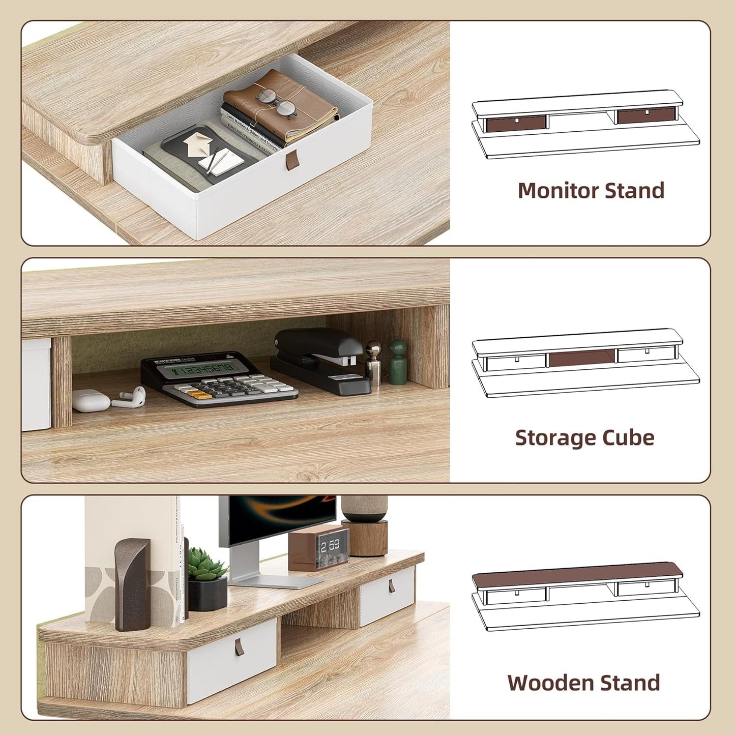 Maple 55x24 Electric Height Adjustable Desk Drawers