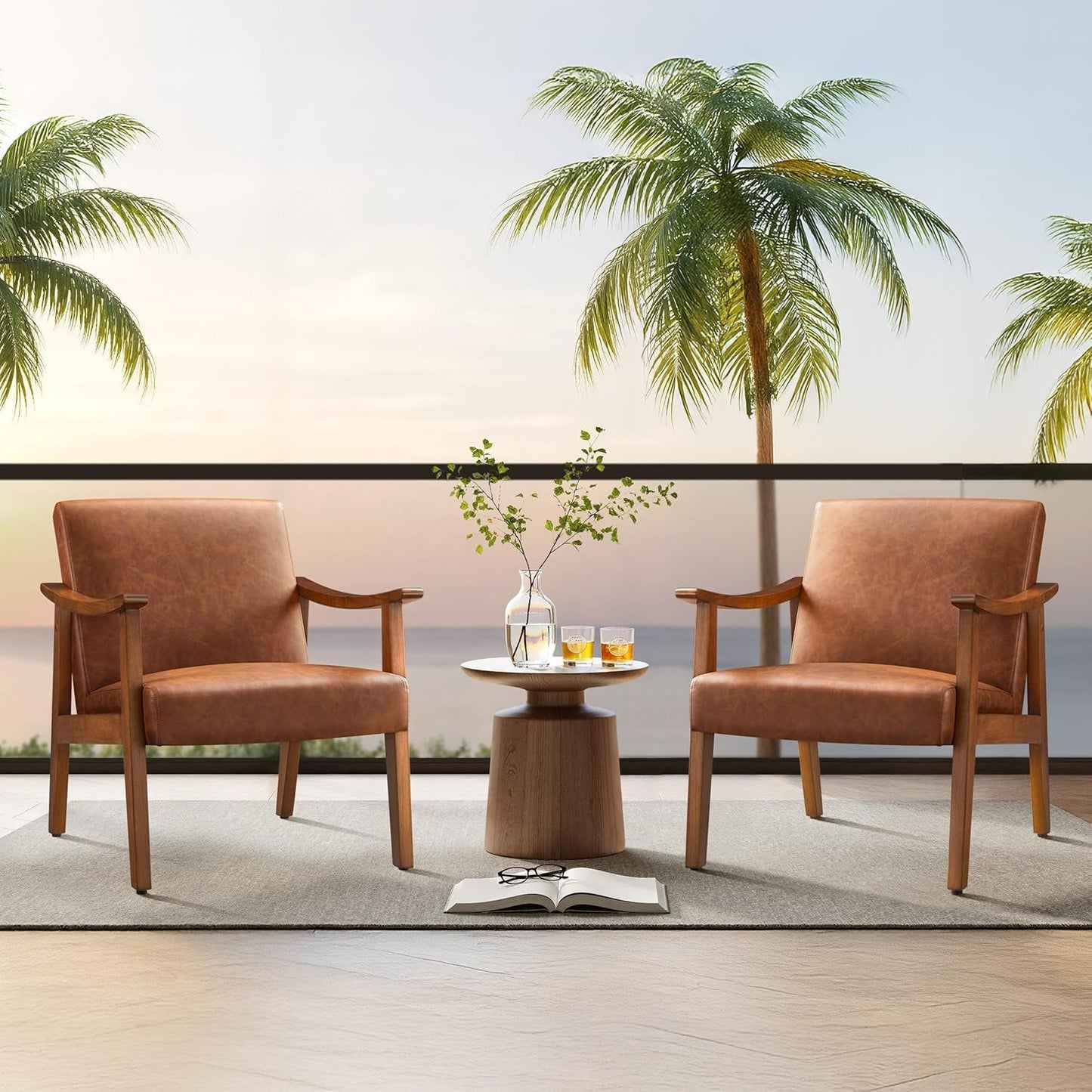 Lux PU Leather Contemporary Accent Chair LightBrown