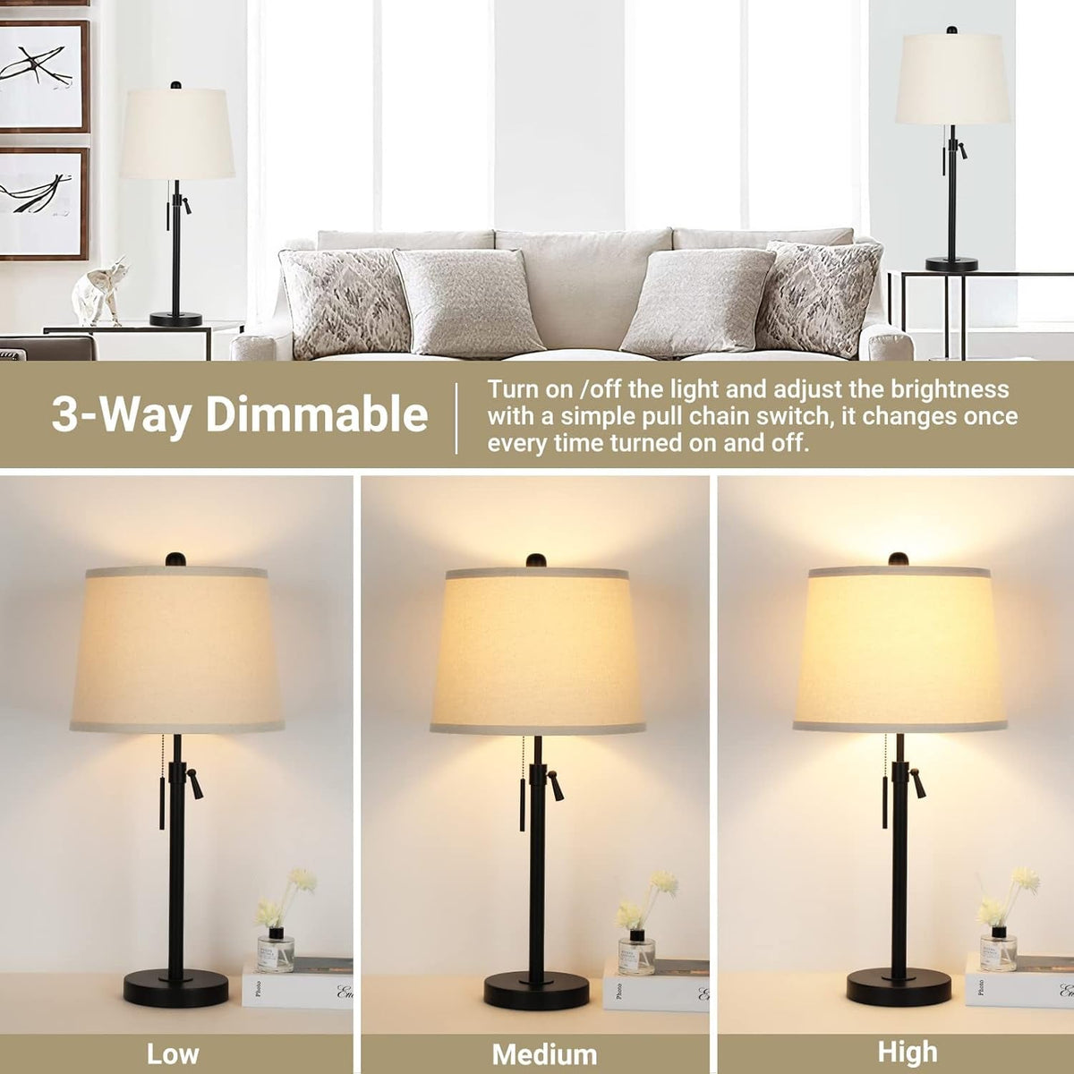 Bedside Table Lamps Jet Black Height Adjustable Modern