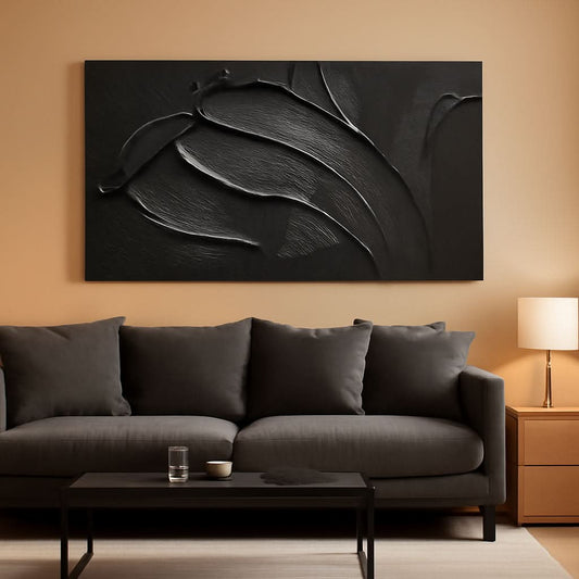 Black Abstract Wall Art Textured Large 29x58 Inches