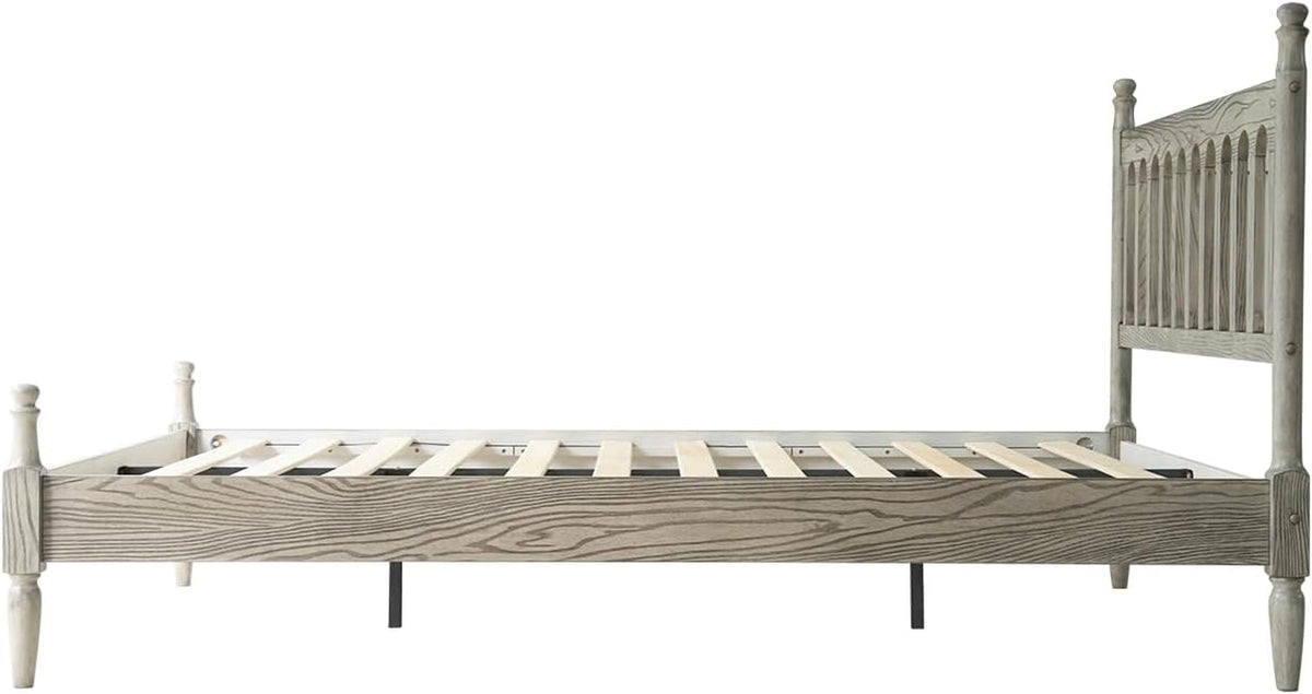 Queen Platform Bed Frame Solid Wood Weathered GrayOak