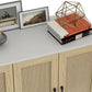 Buffet Storage Cabinet White Rattan Decor 4 Doors 48 Inch