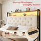 Beige Velvet Platform Bed Frame With Storage Drawers Included