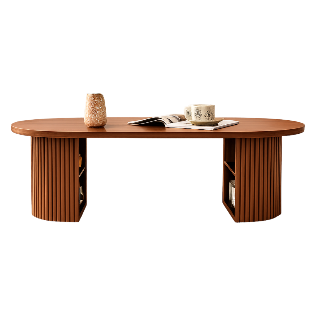 71.6" Mid Century Modern 3 Seat Sofa with 47" Oval Fluted Coffee Table Living Room Set Walnut