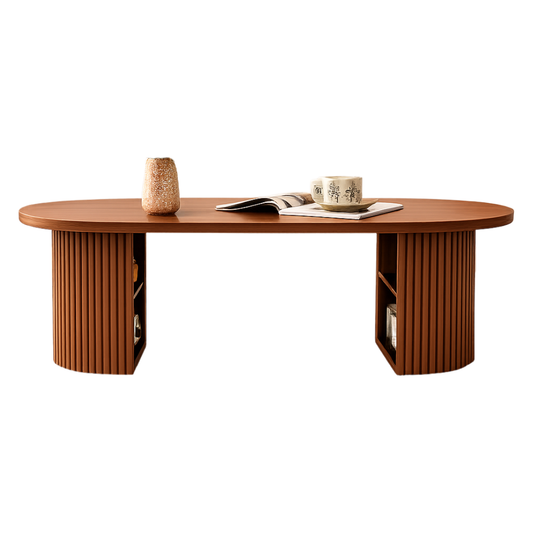 71.6" Mid Century Modern 3 Seat Sofa with 47" Oval Fluted Coffee Table Living Room Set Walnut