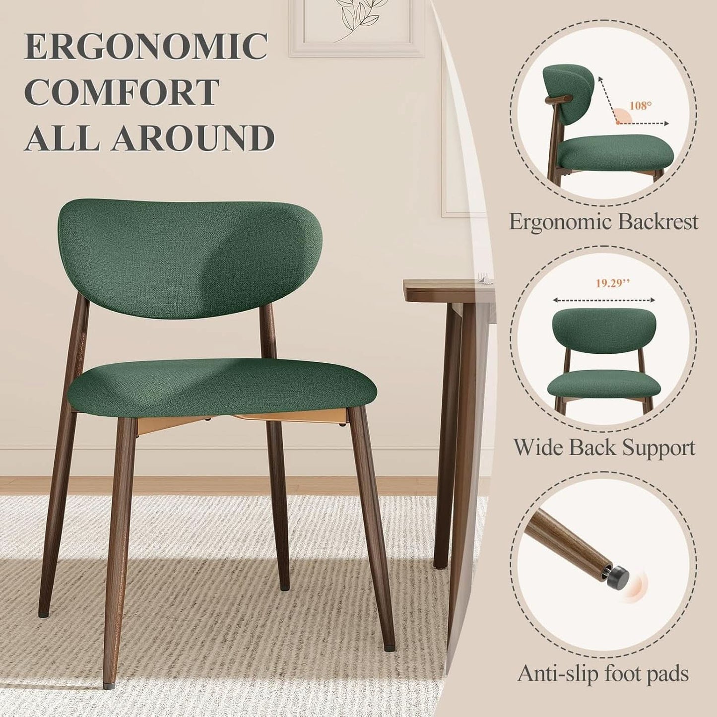 Green Upholstered Dining Chairs With Curved Backrest