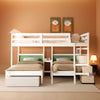 White Triple Bunk Bed With Storage Staircase Full Over Twin And Twin Bunk Bed