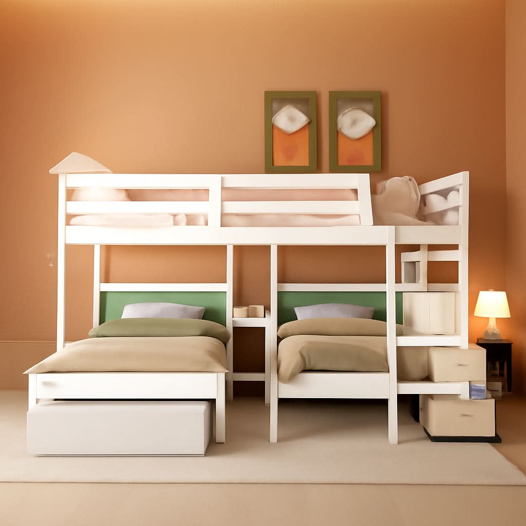 White Triple Bunk Bed With Storage Staircase Full Over Twin And Twin Bunk Bed