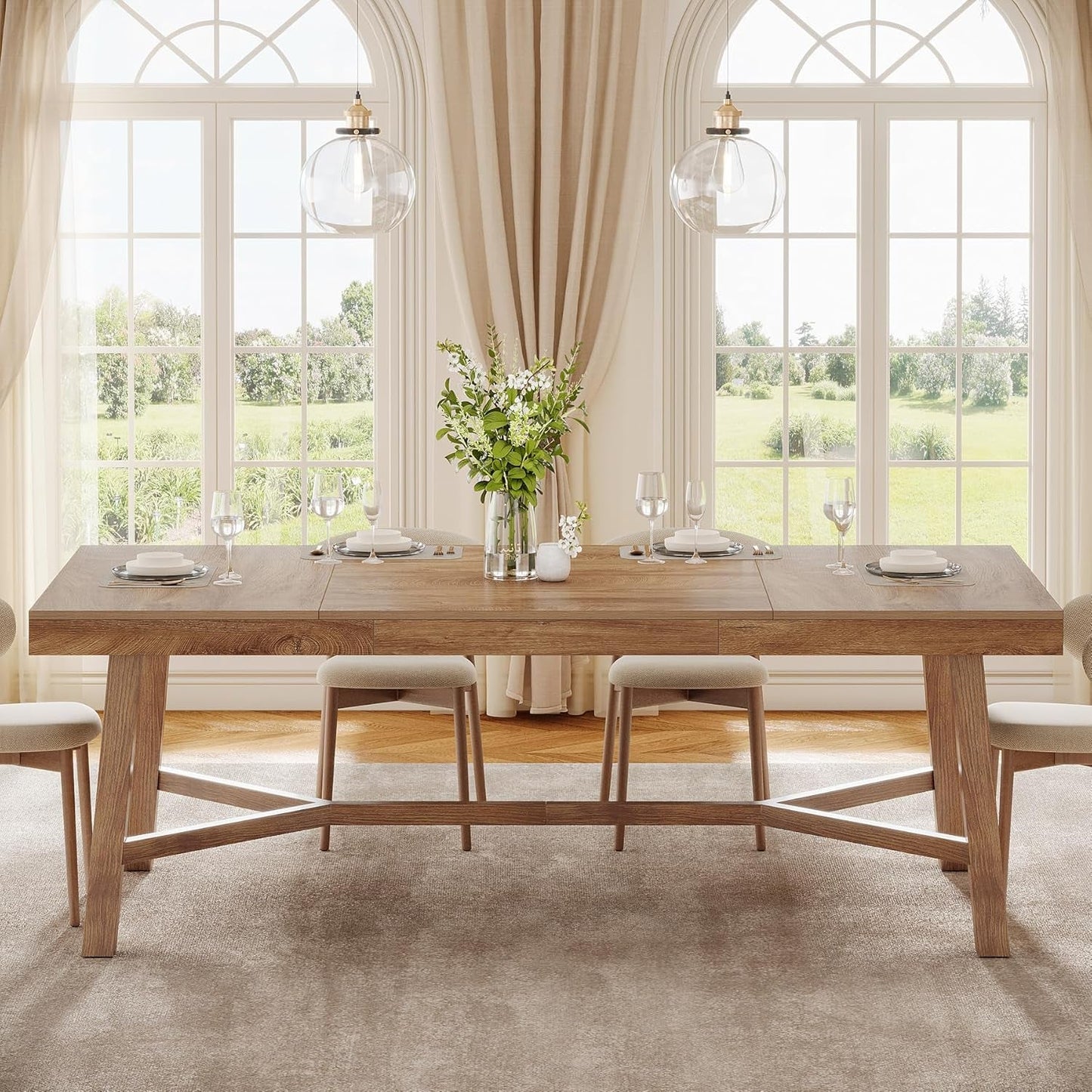 70.9 Inch Farmhouse Dining Table Natural Reinforced