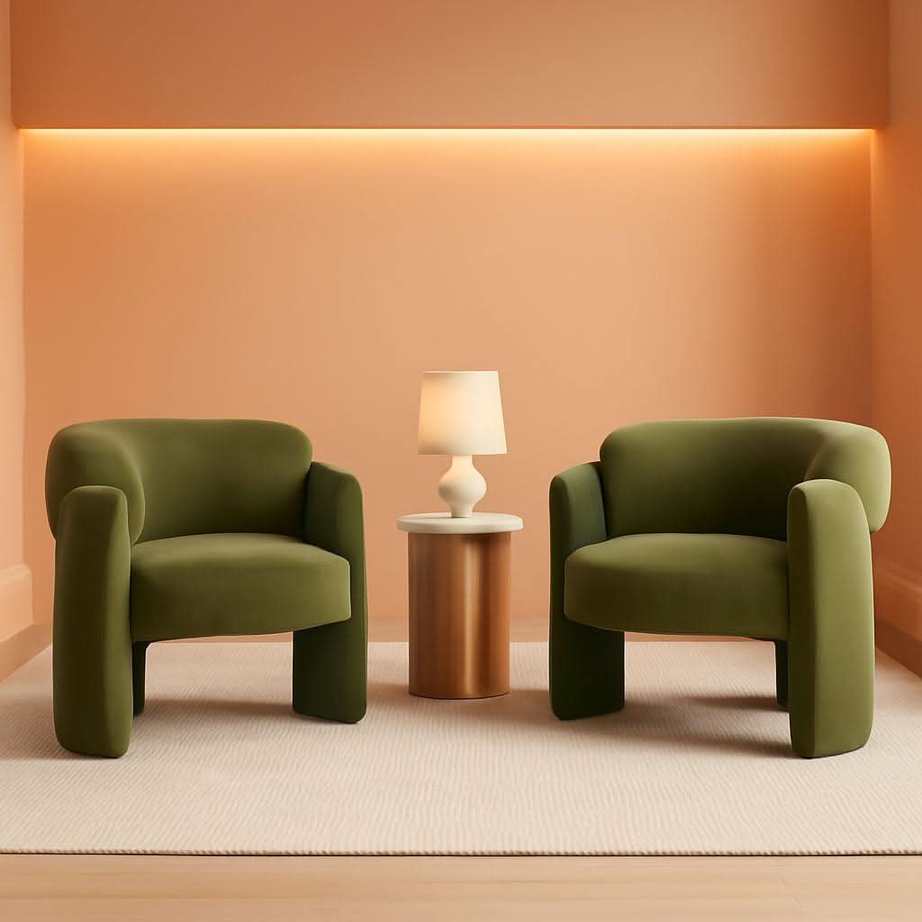 Velvet Green Barrel Armchairs Set Of 2 For Living Room Decor