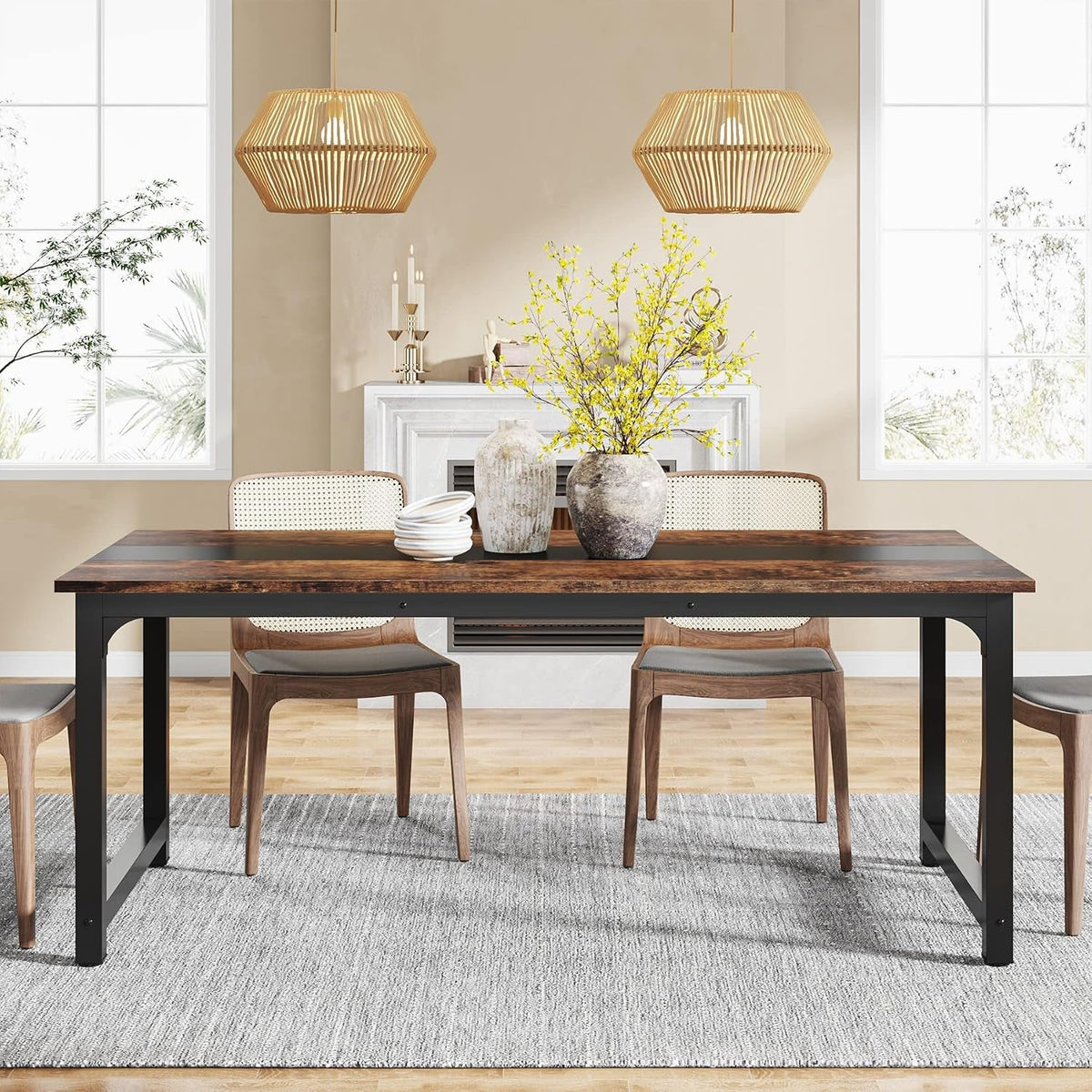 Tribesigns Brown Industrial Dining Table Metal Legs