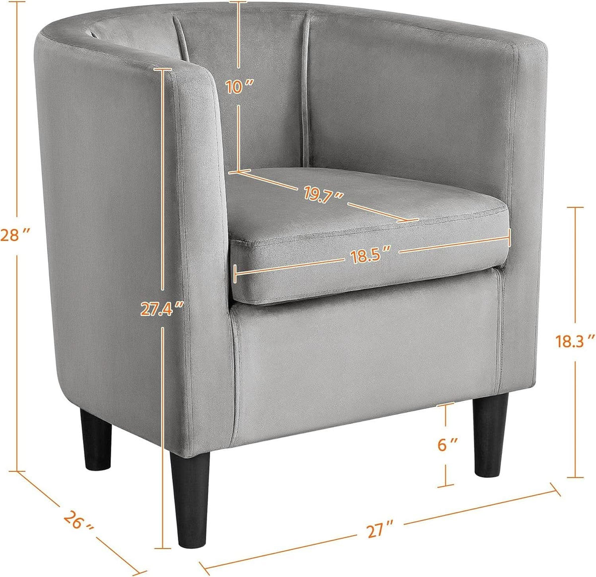 Gray Velvet Barrel Accent Chairs Set of 2 18.5x19.7in Seats
