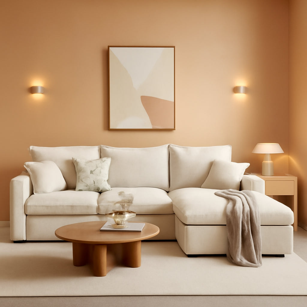 Beige 103Inch Boneless Cloudlike Modular Sectional Sofa