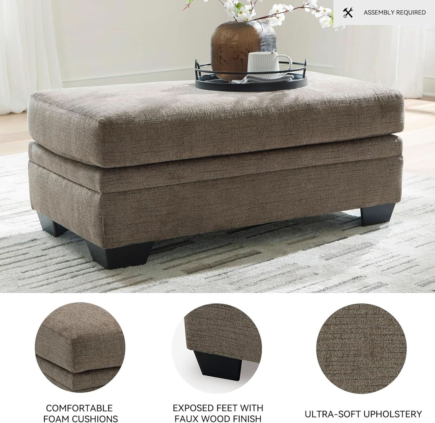 Dark Brown Upholstered Rectangular Ottoman Living Room