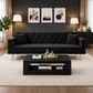 71" Black Velvet Futon Sofa Bed with 35" Storage Coffee Table 2-Piece Living Room Set-0