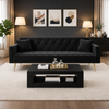 71" Black Velvet Futon Sofa Bed with 35" Storage Coffee Table 2-Piece Living Room Set-0