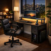 47 Inch Black Computer Desk with 4 Drawers, LED Lights, Power Hub and Task Chair Set