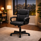 47 Inch Black Computer Desk with 4 Drawers, LED Lights, Power Hub and Task Chair Set