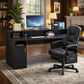 65 Inch Black Computer Desk with Storage Shelves, 3 Drawer File Cabinet and Office Chair Set