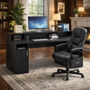 65 Inch Black Computer Desk with Storage Shelves, 3 Drawer File Cabinet and Office Chair Set