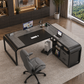 63" Farmhouse Executive Desk with Storage Cabinet & Ergonomic High-Back Chair Set White