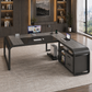 63" Farmhouse Executive Desk with Storage Cabinet & Ergonomic High-Back Chair Set White