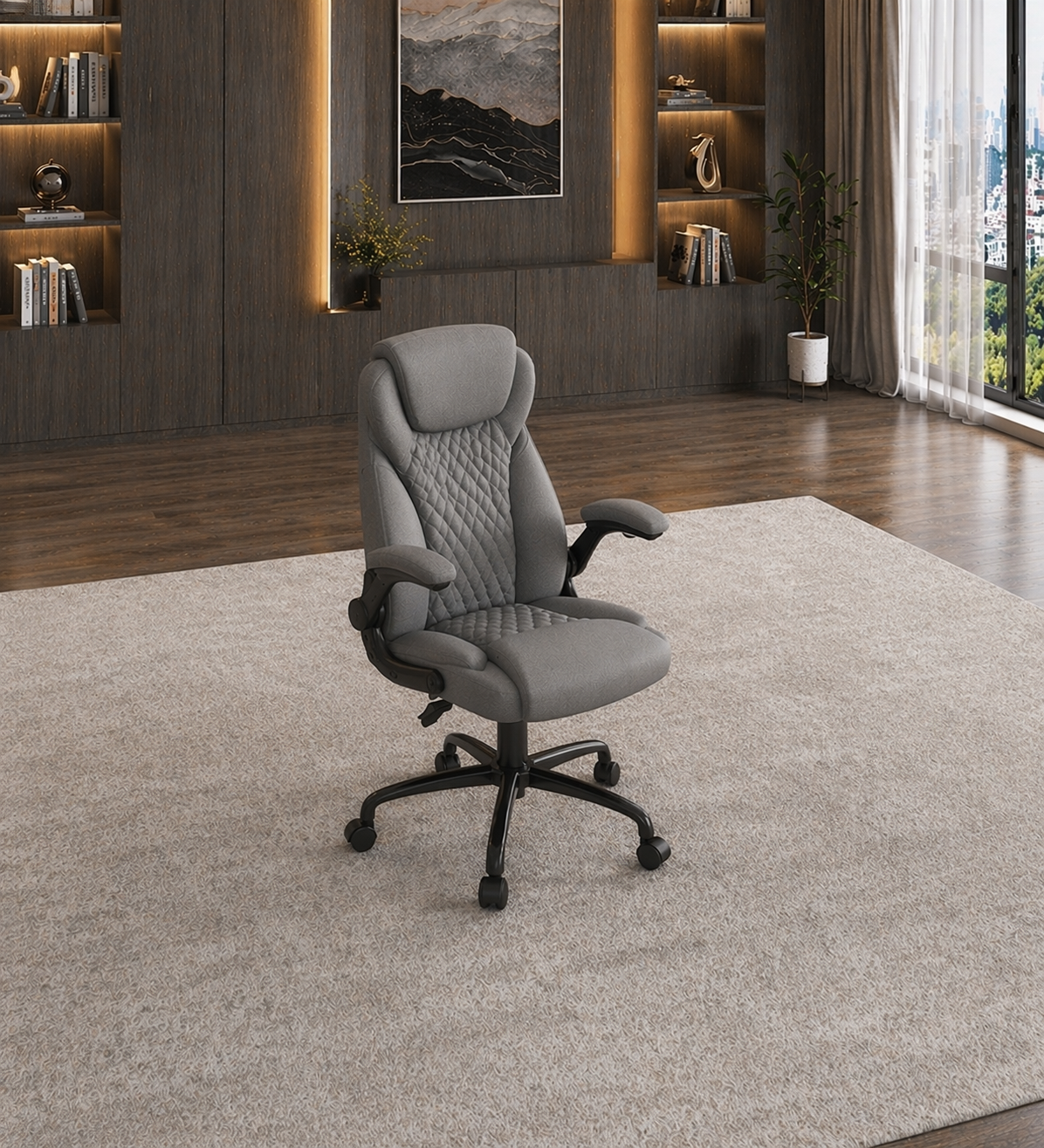63" Farmhouse Executive Desk with Storage Cabinet & Ergonomic High-Back Chair Set White