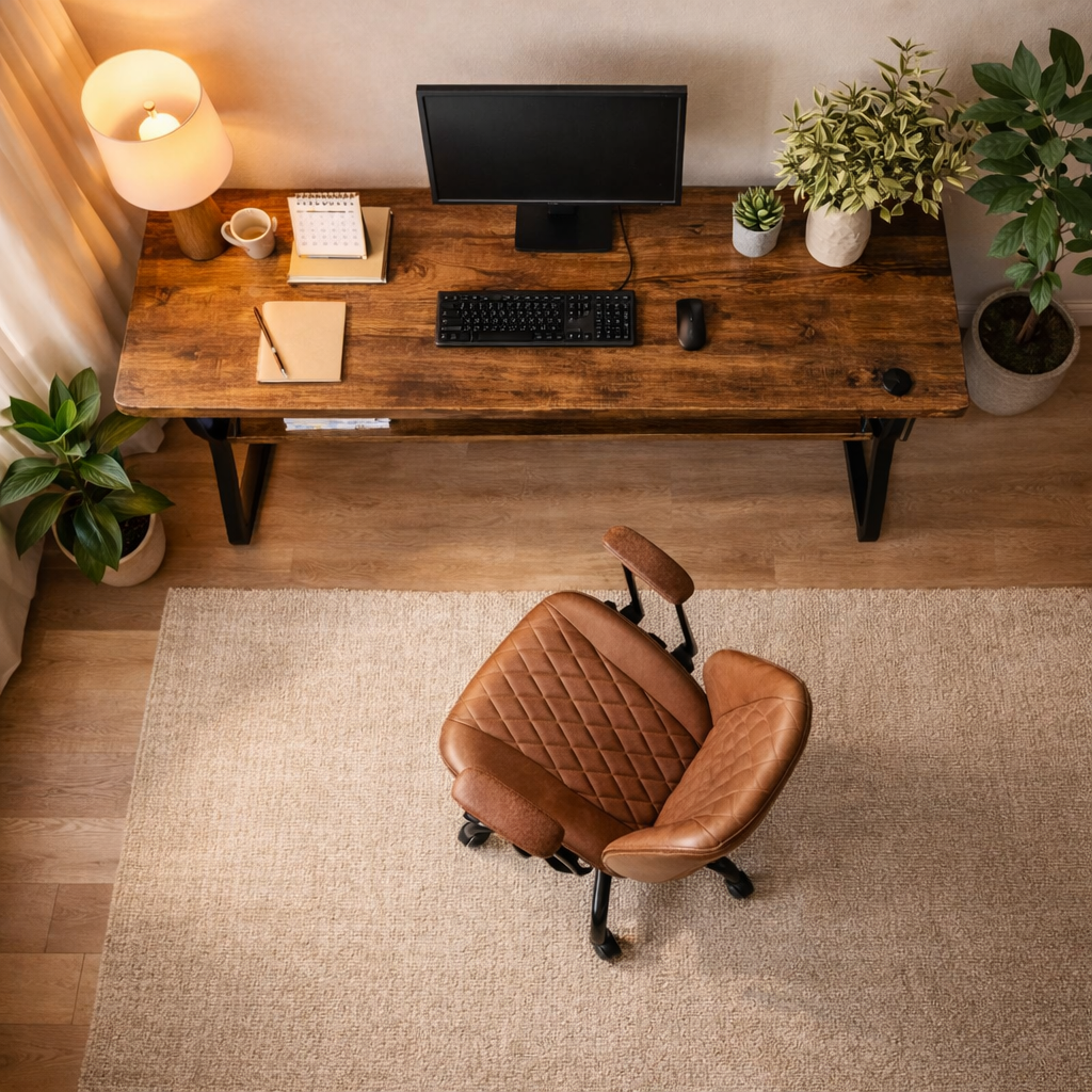 47 Inch Brown Computer Desk with Storage Shelf and Ergonomic Office Chair Set