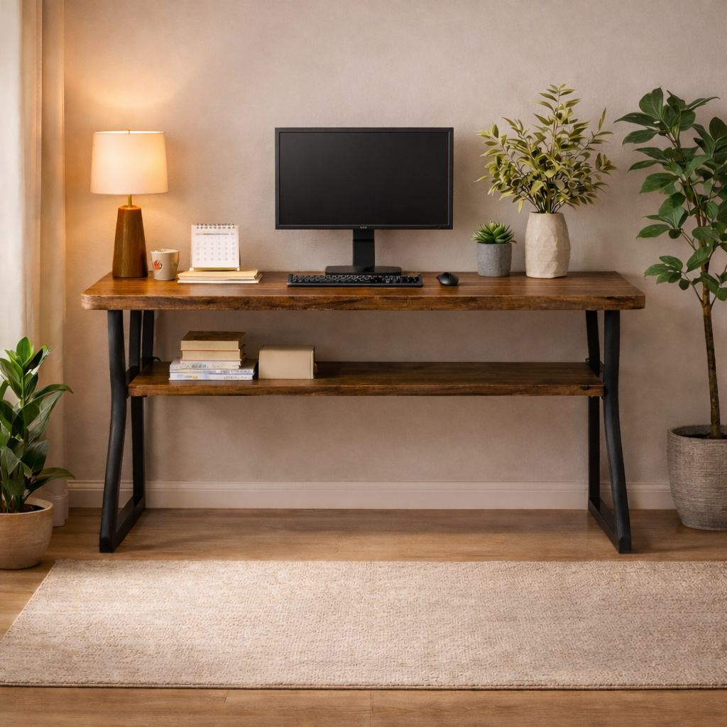 47 Inch Brown Computer Desk with Storage Shelf and Ergonomic Office Chair Set