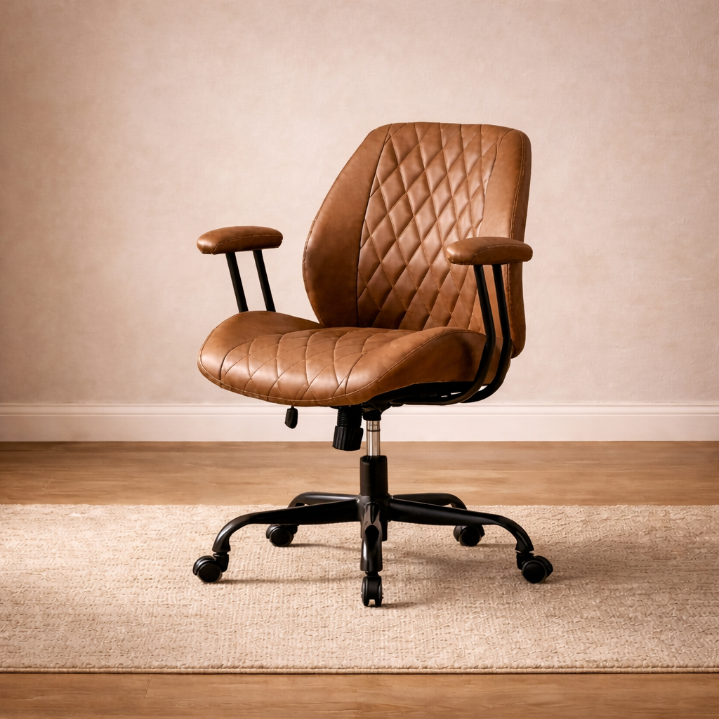 47 Inch Brown Computer Desk with Storage Shelf and Ergonomic Office Chair Set