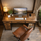47 Inch Rustic Brown Desk Ergonomic Chair Storage Solution