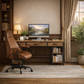 47 Inch Rustic Brown Desk Ergonomic Chair Storage Solution