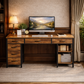 47 Inch Rustic Brown Desk Ergonomic Chair Storage Solution