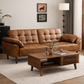 Mid Century Futon Sofa Bed with Walnut Coffee Table Living Room Set