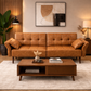 Mid Century Futon Sofa Bed with Walnut Coffee Table Living Room Set