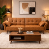 Mid Century Futon Sofa Bed with Walnut Coffee Table Living Room Set