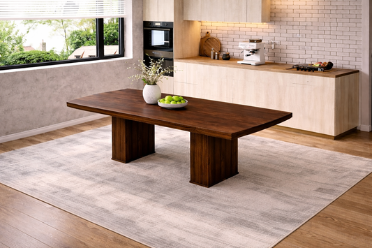 78 Inch Walnut Fluted Dining Table with 6 PU Leather Nailhead Dining Chairs Set