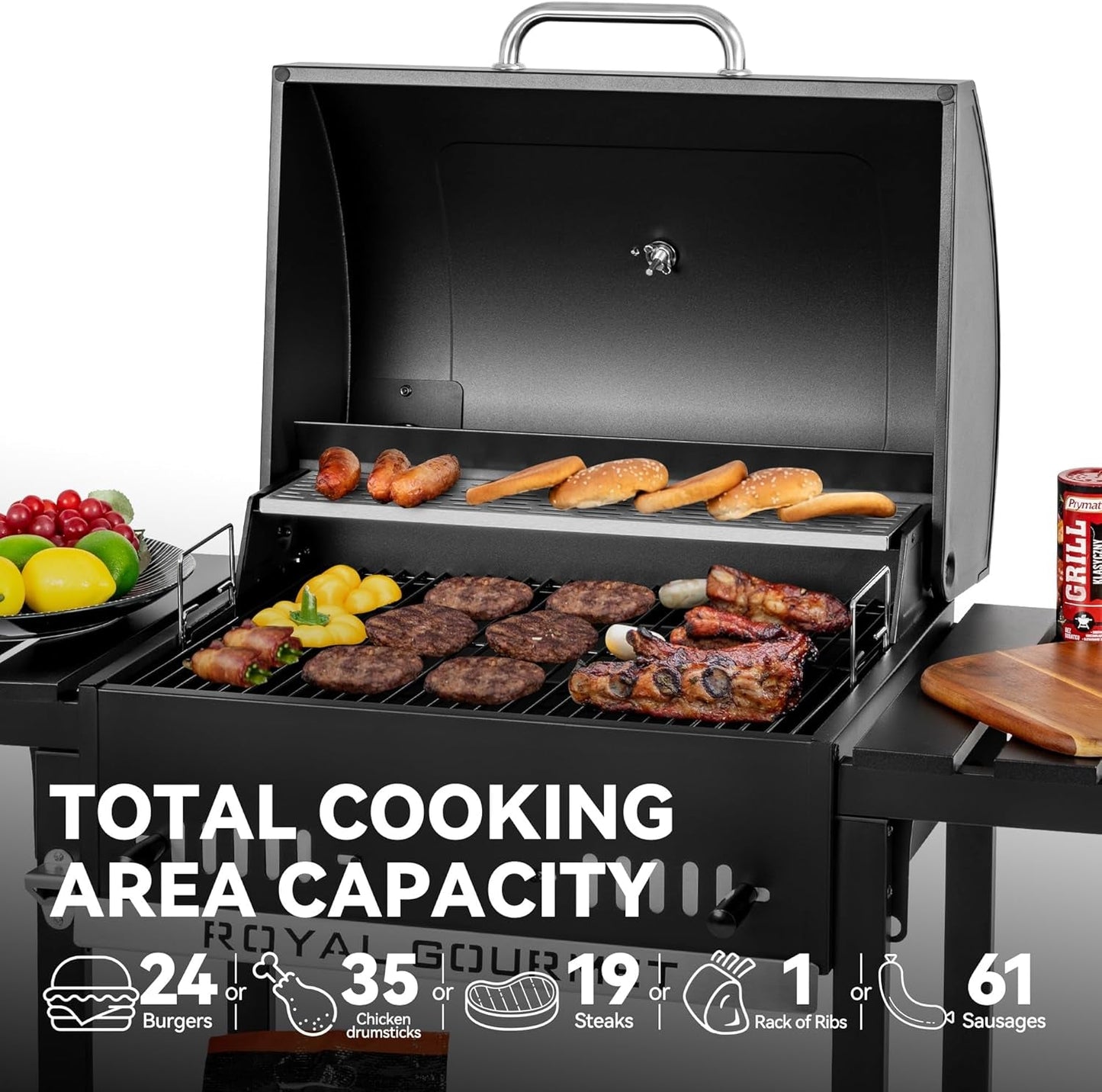24 Inches Charcoal Grill Featuring Foldable Shelves