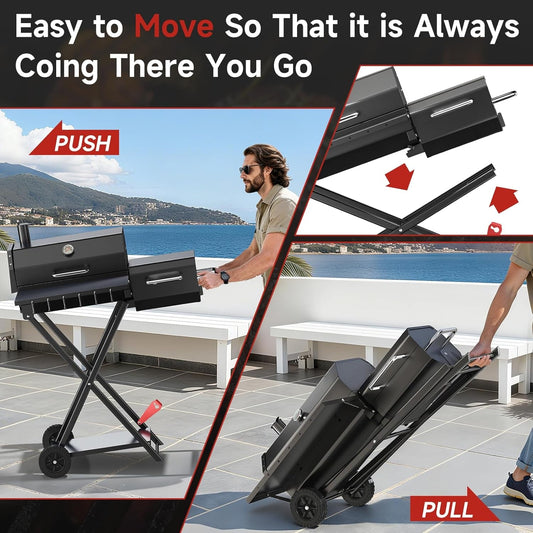 Foldable Portable Charcoal Grill With Smoking Function