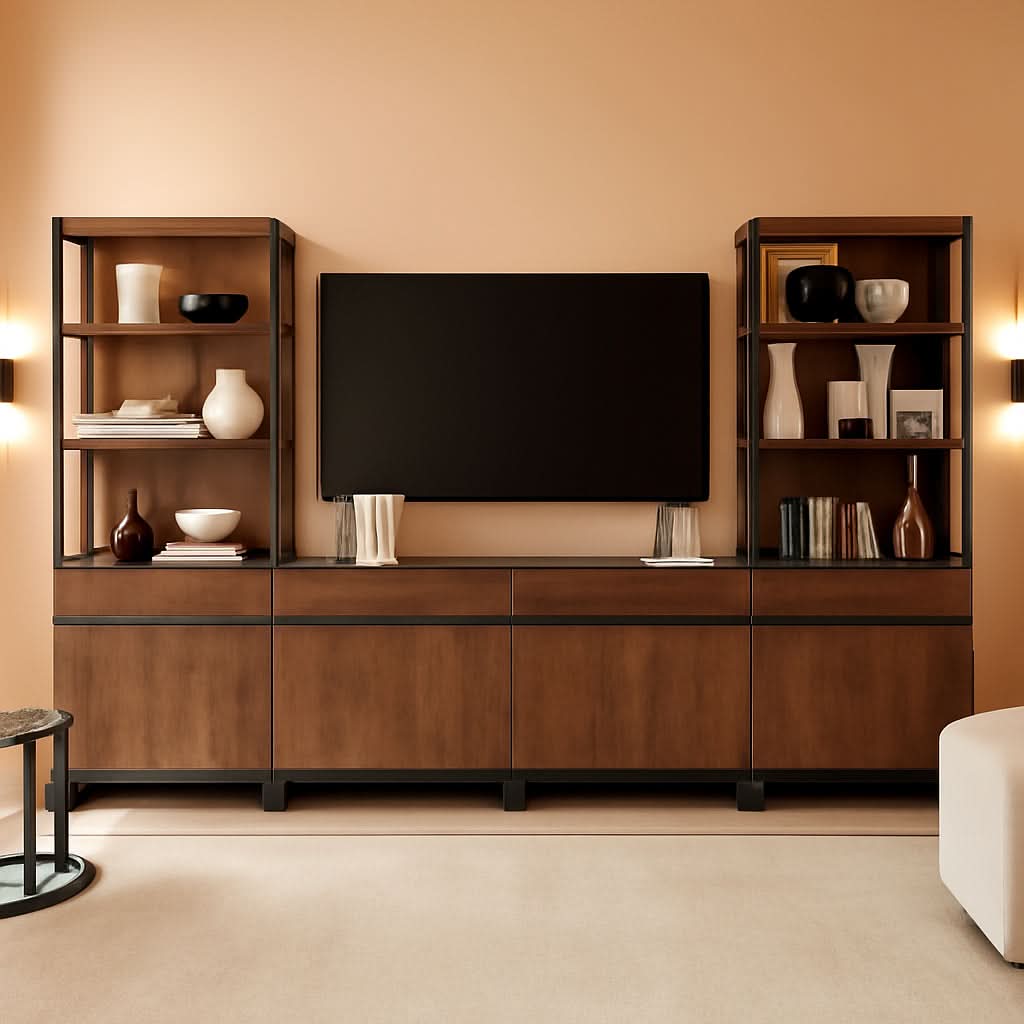 Brown Wooden TV Stand With Adjustable Entertainment Center