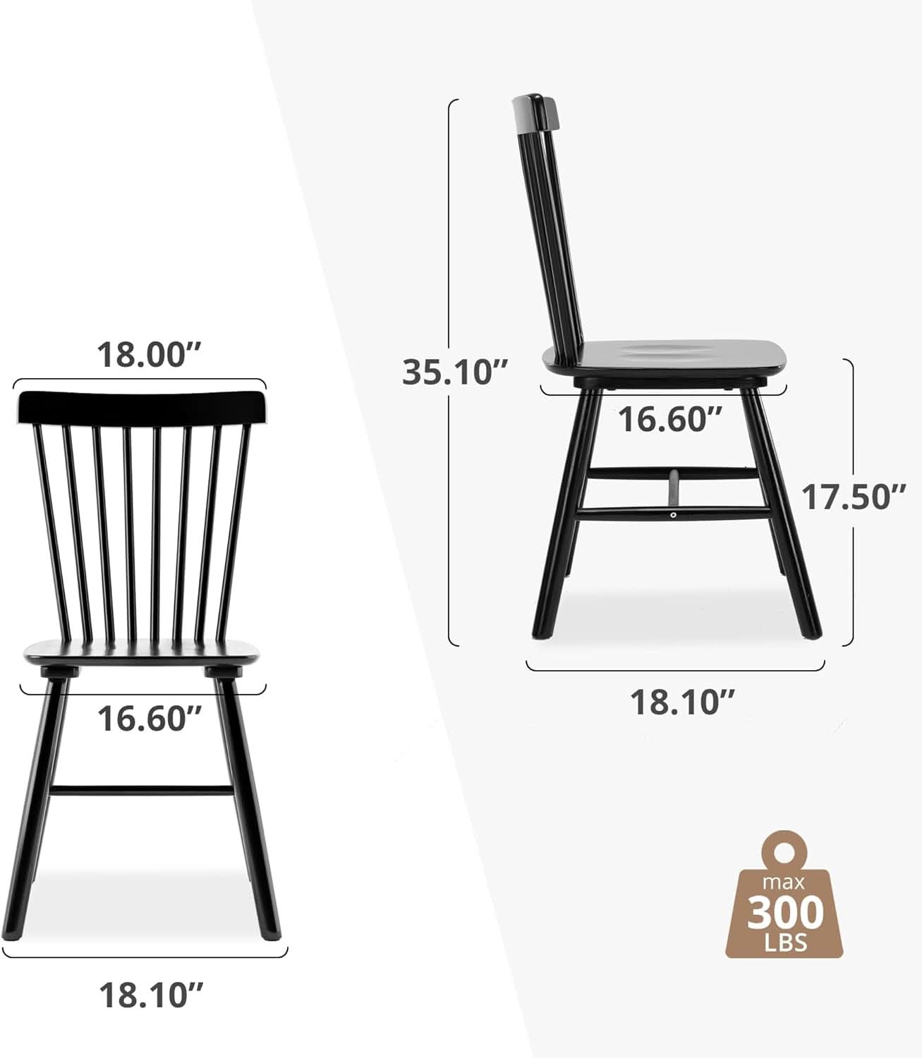 Windsor Dining Chair Set Of Four Jet Black Solid Wood